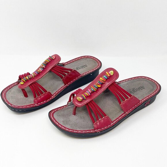 Alegria PIS-615 Red Leather Seashell Embellished Slip On Comfort Sandals Size 40 - Picture 4 of 9